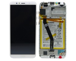 Kijelző érintőpanel LCD Huawei Y6 (2018), Huawei Y6 Prime (2018) fehér komplett kerettel (akkumulátor, rezgő motor, hangszóró) 02351WLK 